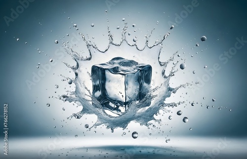 an ice cube with a splash of water