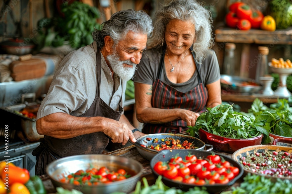 Joyful Senior Couple Cooking Together. Generative ai Joyful Senior Couple Cooking Together. Generative ai