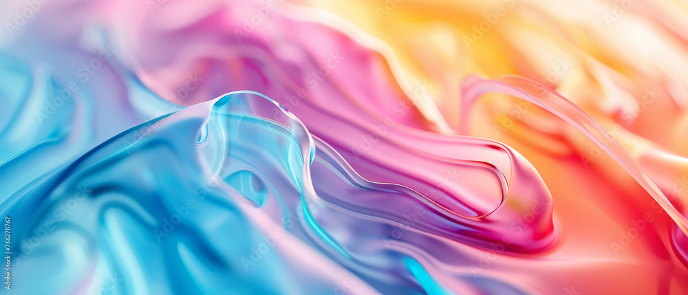 A colorful, abstract painting of a fabric with a blue and pink swirl