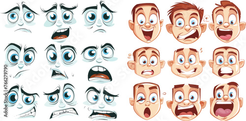 Expressive eyes and mouth, smiling, crying and surprised character face expressions