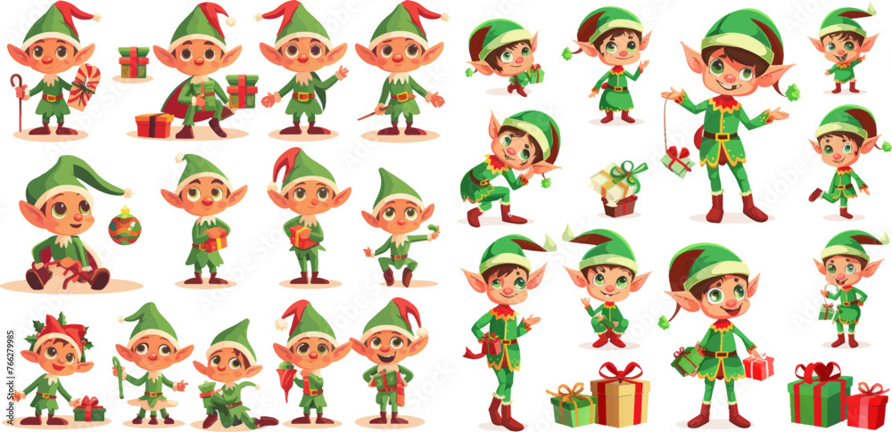 Christmas elf character. Cute Santa Claus helpers elves