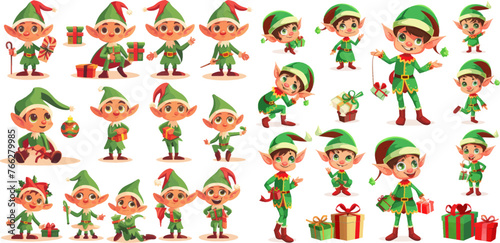 Christmas elf character. Cute Santa Claus helpers elves