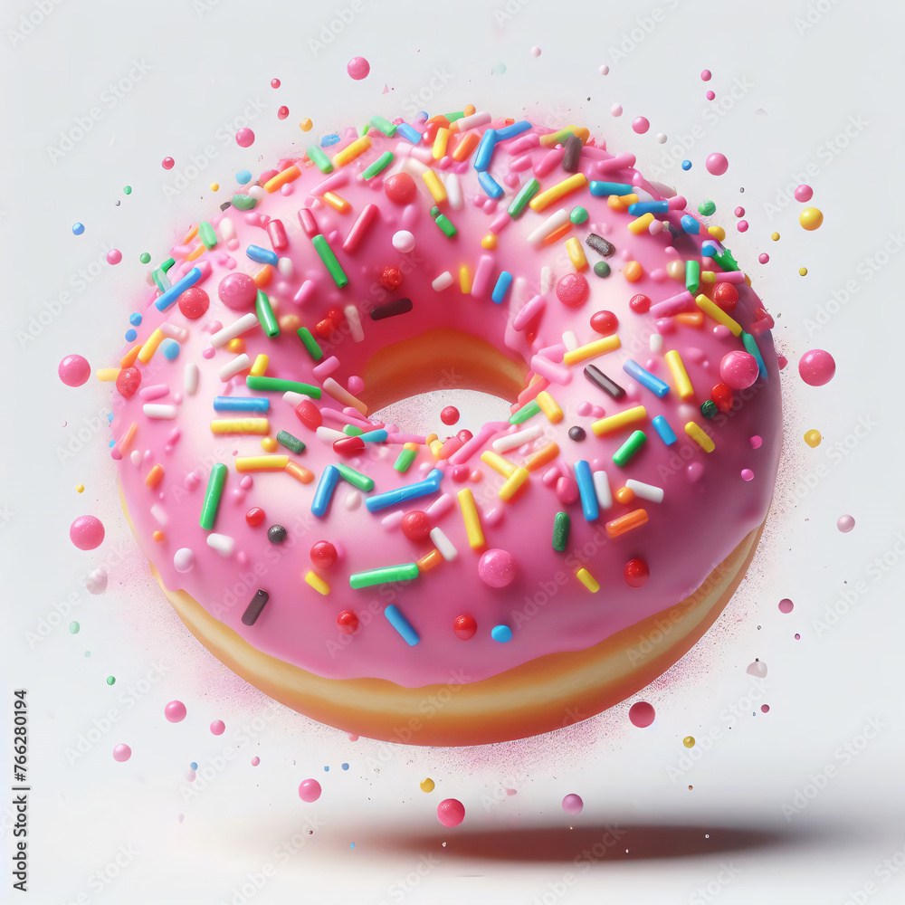 Sweet temptation. Colorful glazed donut delight on white background isolated. Dive into deliciousness. Tempting glazed doughnut closeup Sweet temptation. Colorful glazed donut delight on white background isolated. Dive into deliciousness. Tempting glazed doughnut closeup