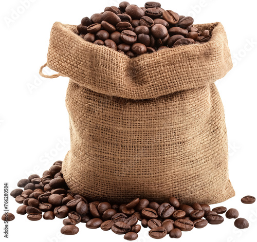 Roasted coffee beans in a sack