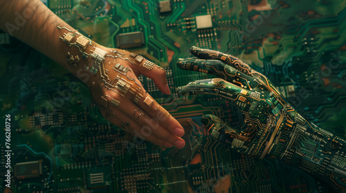 Hands overlapping with circuit boards