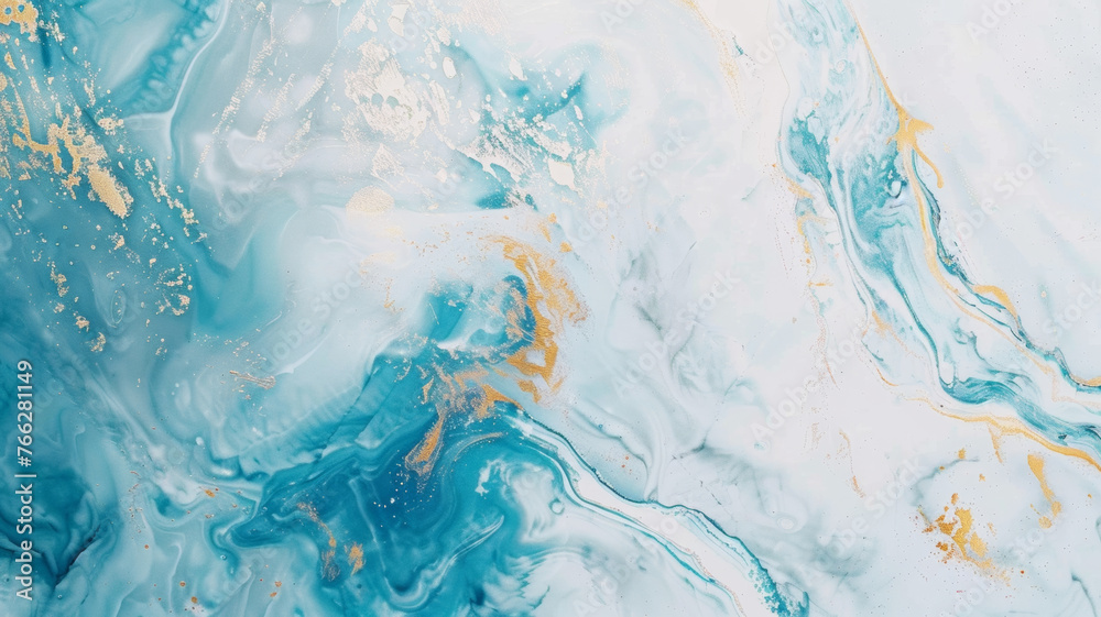 Ethereal swirls of blue and gold in a marble abstract.