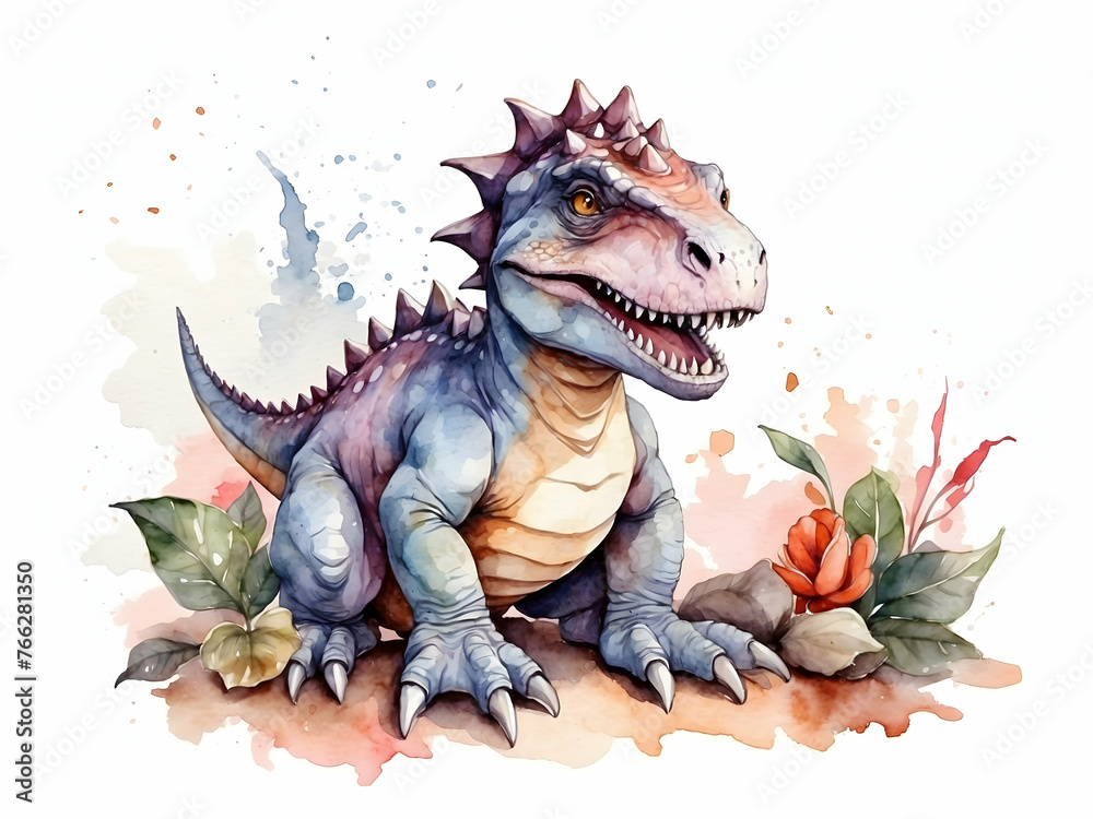 Fototapeta premium watercolor illustration of a cute dinosaur on four legs