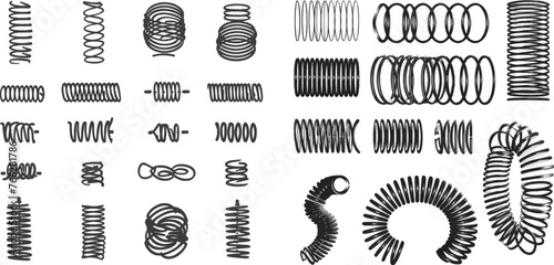 Flexible coils, wire springs and metal coil spirals silhouette photo