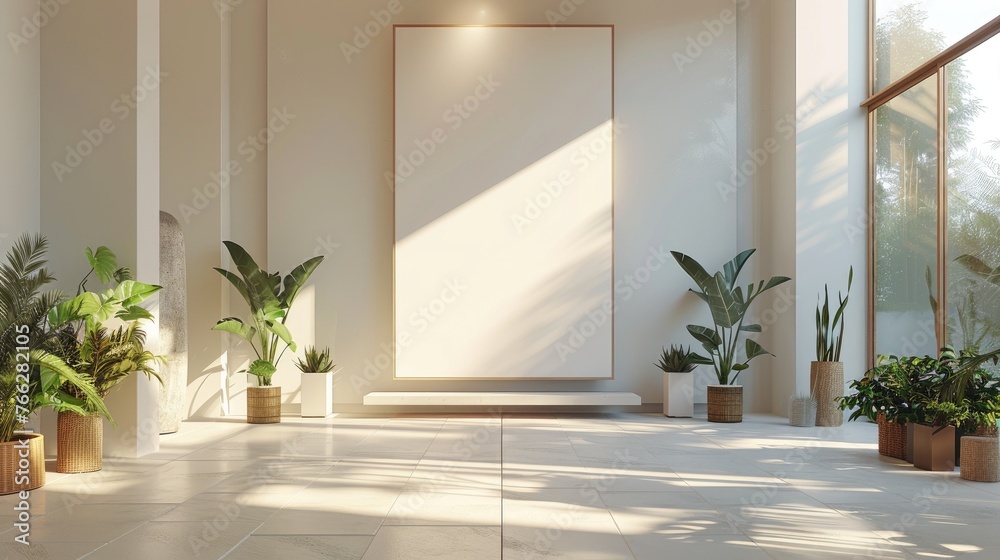 Vertical wooden frame mock up. Wooden frame poster, and simple on beige wall. Vertical wooden frame mock up. Wooden frame poster, and simple on beige wall.
