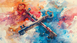 watercolor crossed keys. Generative Ai