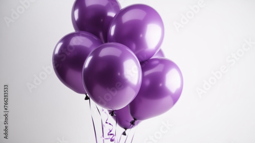 purple balloons, bouquet of balloons, freestanding on a solid background with copy space