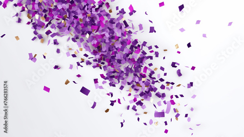 burst of confetti, purple confetti, white background 