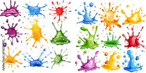 Watercolor spots in raw and paint splashes collection, liquid stains set isolated on white vector illustration
