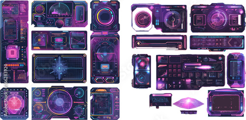 Digital info box and sci fi UI panel. Virtual interface vector set