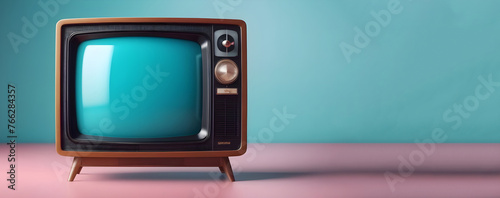 Old retro vintage TV, television. Banner background, copy space photo