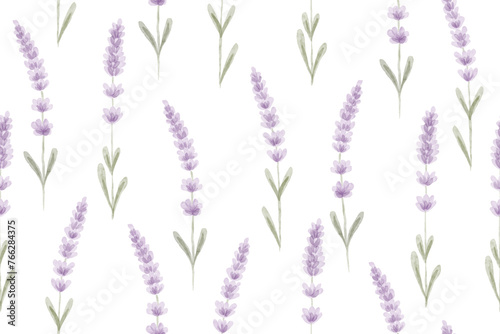 Seamless lavender pattern, watercolor painting, hand drawn
