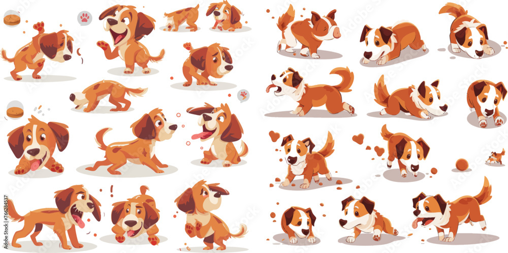 Dogs tricks icons and action training digging dirt eating pet food jumping wiggle Dogs tricks icons and action training digging dirt eating pet food jumping wiggle