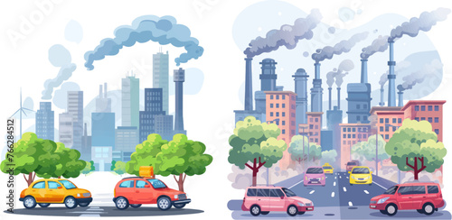 Vehicle toxic pollution, polluted air or environment car waste hazard cartoon vector illustration