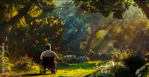 A man with disabilities on a walk in the woods