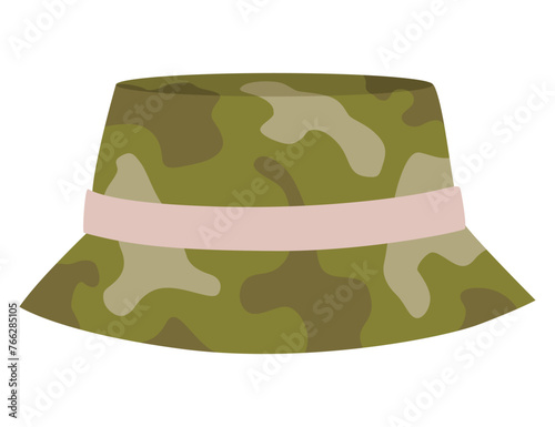 Military clothes, equipment for soldier. Woodland camouflage style, isolated icon. Isolated hat. Flat cartoon, vector illustration