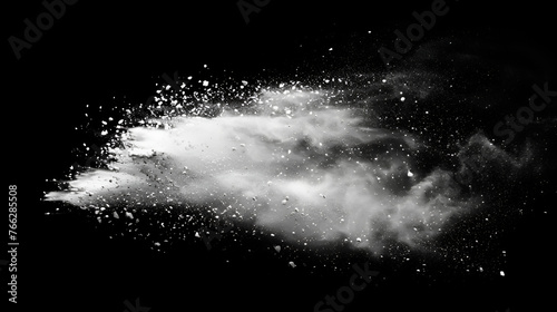 White powder explosion isolated on black background..Color Holi Festival. generative ai 