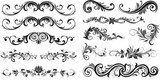  Hand drawn vines decoration, floral ornamental divider and sketch leaves ornaments