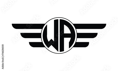 WA initial letter circle wings icon gaming logo design vector template. batman logo, sports logo, monogram, polygon, war game, symbol, playing logo, abstract, fighting, typography, minimal, wings logo