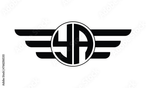 YA initial letter circle wings icon gaming logo design vector template. batman logo, sports logo, monogram, polygon, war game, symbol, playing logo, abstract, fighting, typography, minimal, wings logo