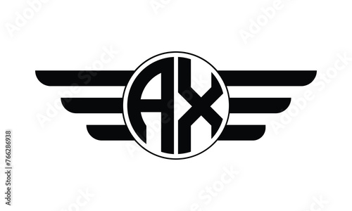 AX initial letter circle wings icon gaming logo design vector template. batman logo, sports logo, monogram, polygon, war game, symbol, playing logo, abstract, fighting, typography, minimal, wings logo