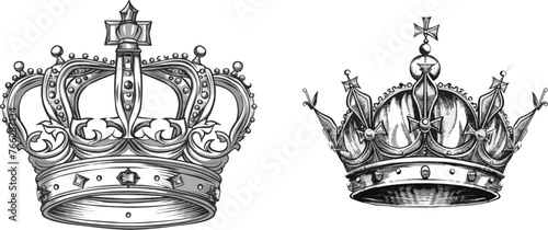 Royal imperial coronation symbols, monarch majestic jewel tiara isolated icons vector illustration set photo