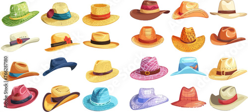 Summer women vintage fashion hats vector set