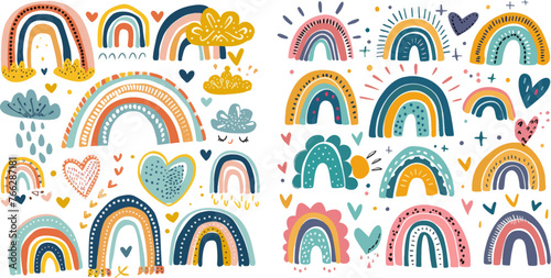 Hand drawn color arc vector illustration set