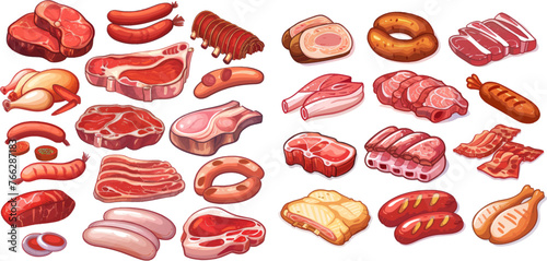 Steaks, pork bacon and ribs vector set photo