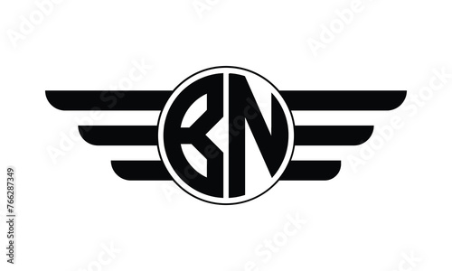BN initial letter circle wings icon gaming logo design vector template. batman logo, sports logo, monogram, polygon, war game, symbol, playing logo, abstract, fighting, typography, minimal, wings logo