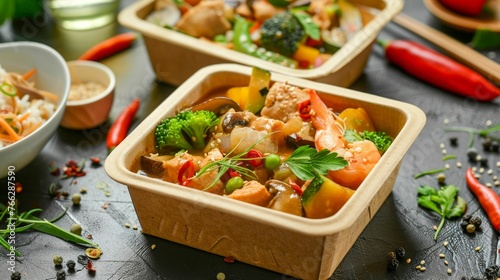 Healthy Gourmet Bento Box Lunch Selection. Generative ai
