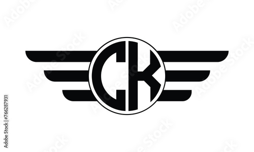 CK initial letter circle wings icon gaming logo design vector template. batman logo, sports logo, monogram, polygon, war game, symbol, playing logo, abstract, fighting, typography, minimal, wings logo