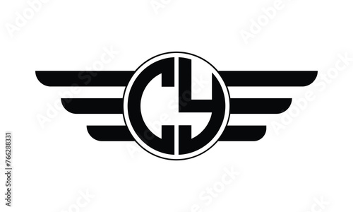 CY initial letter circle wings icon gaming logo design vector template. batman logo, sports logo, monogram, polygon, war game, symbol, playing logo, abstract, fighting, typography, minimal, wings logo