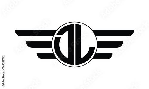 DL initial letter circle wings icon gaming logo design vector template. batman logo, sports logo, monogram, polygon, war game, symbol, playing logo, abstract, fighting, typography, minimal, wings logo