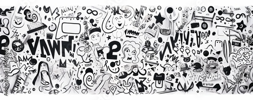 White paper background with silver letters and glyphs  in the style of mr. doodle  sparklecore