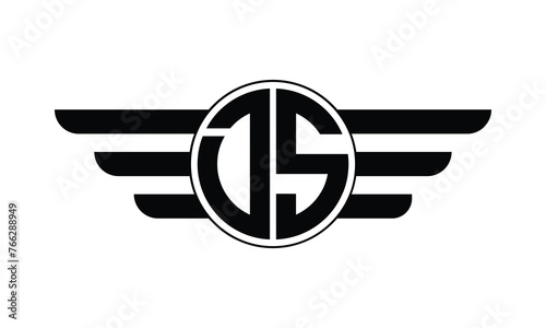 DS initial letter circle wings icon gaming logo design vector template. batman logo, sports logo, monogram, polygon, war game, symbol, playing logo, abstract, fighting, typography, minimal, wings logo