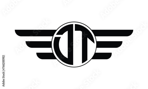 DT initial letter circle wings icon gaming logo design vector template. batman logo, sports logo, monogram, polygon, war game, symbol, playing logo, abstract, fighting, typography, minimal, wings logo