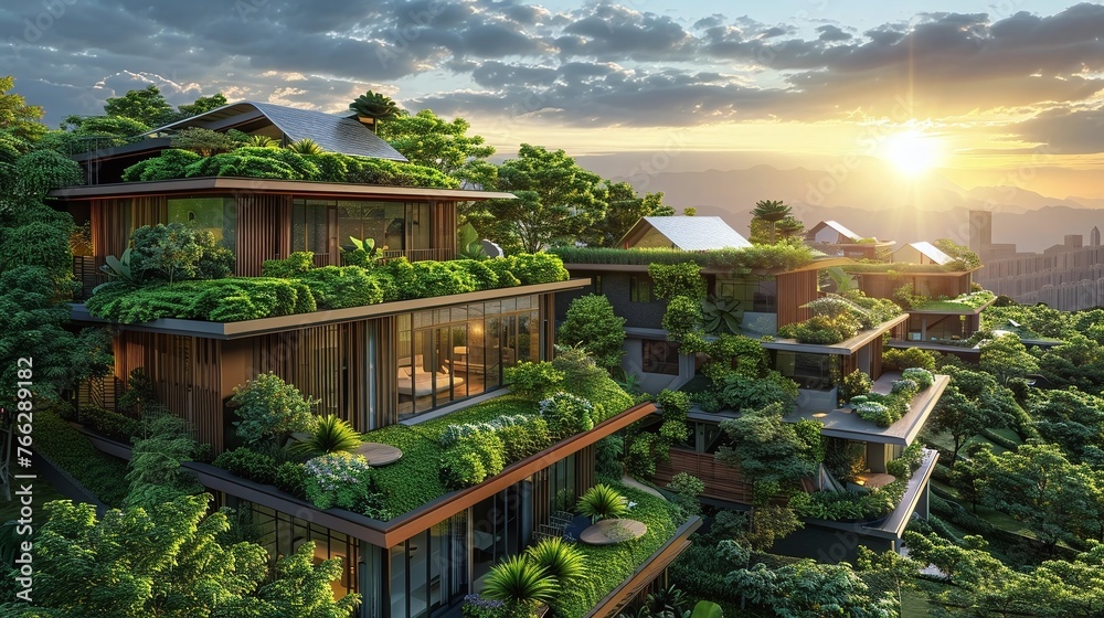 Eco-Friendly Luxury Homes at Sunset