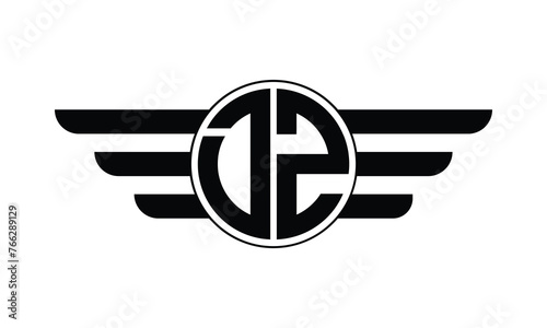 DZ initial letter circle wings icon gaming logo design vector template. batman logo, sports logo, monogram, polygon, war game, symbol, playing logo, abstract, fighting, typography, minimal, wings logo