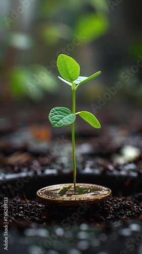 Sustainable Growth Concept with Young Plant and Coin, Happy Earth Day April 22