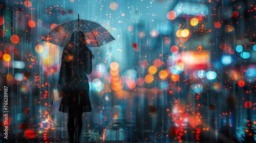 Person Standing in Rain With Umbrella