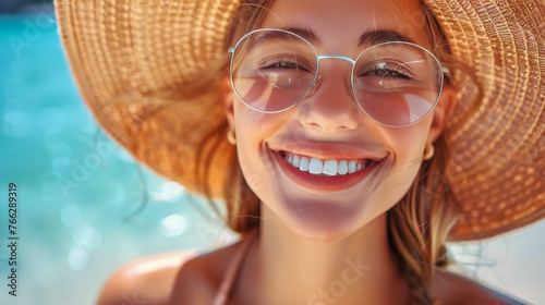 Woman in Straw Hat on Beach