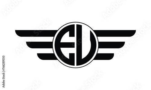 EU initial letter circle wings icon gaming logo design vector template. batman logo, sports logo, monogram, polygon, war game, symbol, playing logo, abstract, fighting, typography, minimal, wings logo
