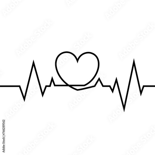 A linear drawing of a cardiogram with a heart on a white background.