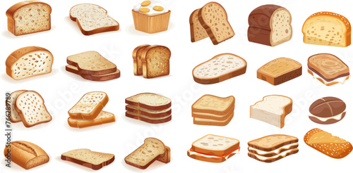  Breakfast toasted bread, slices of bake roll, pastry wheat bakery products