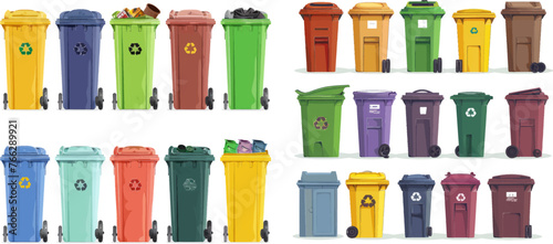 City waste sorting and recycling containers vector illustration set